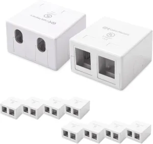 Cable Matters UL Listed 10-Pack 2-Port Keystone Jack Surface Mount Box in White