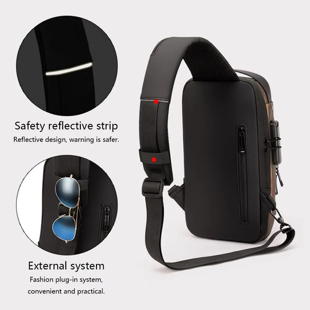 Carbon Fiber Streamline Anti-theft Sling Bag, USB Charging Sport Sling Anti Theft Shoulder Bag, Waterproof Shoulder Backpack (Gray), Medium