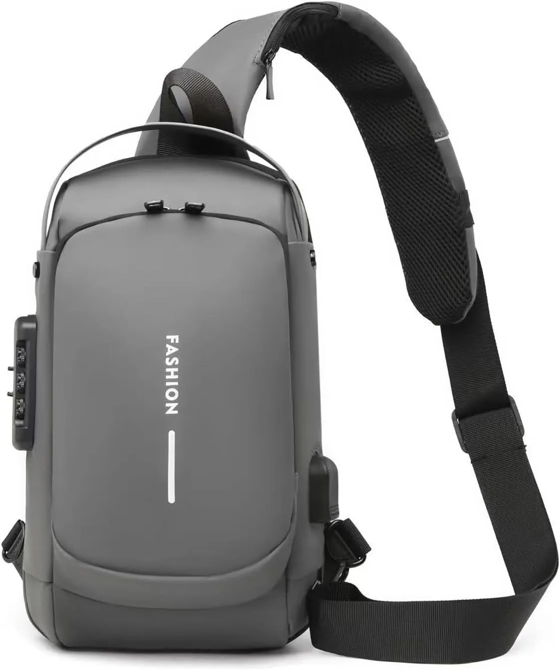 Carbon Fiber Streamline Anti-theft Sling Bag, USB Charging Sport Sling Anti Theft Shoulder Bag, Waterproof Shoulder Backpack (Gray), Medium