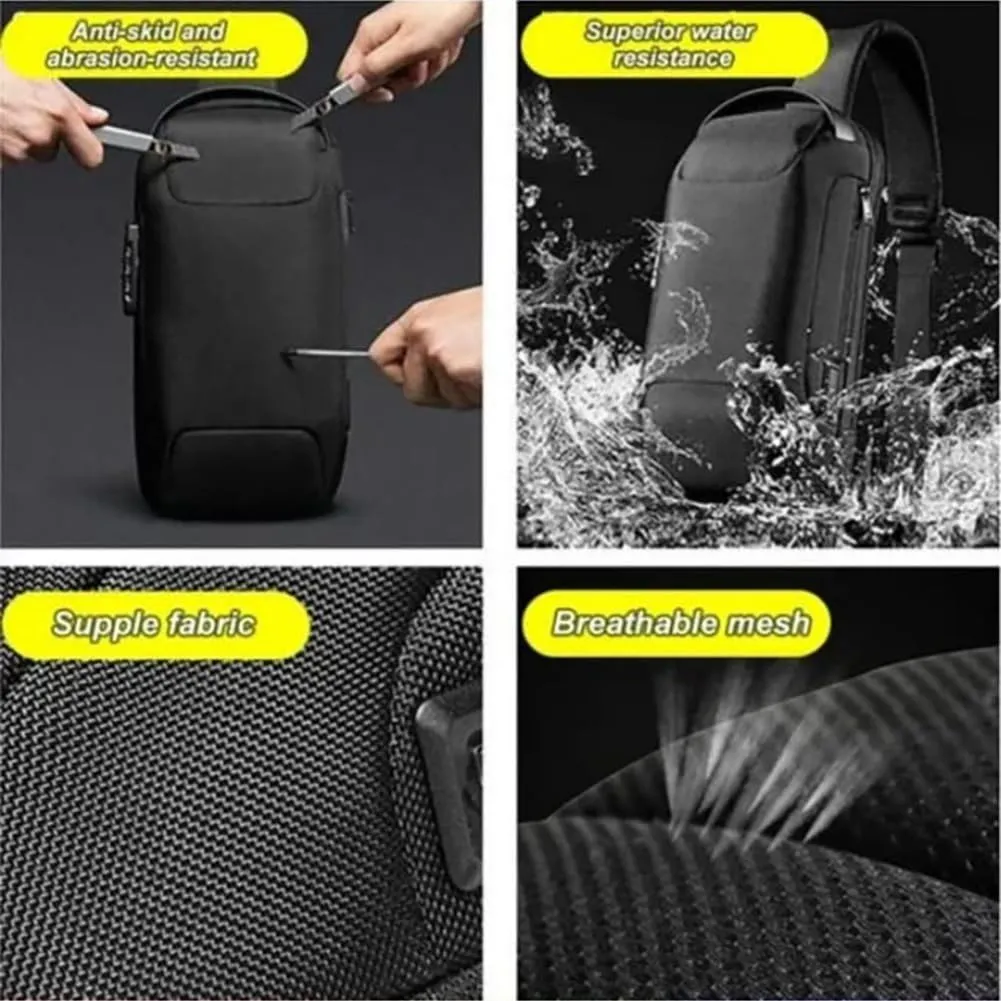 Carbon Fiber Streamline Anti-theft Sling Bag, USB Charging Sport Sling Anti Theft Shoulder Bag, Waterproof Shoulder Backpack (Gray), Medium