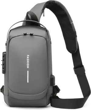 Carbon Fiber Streamline Anti-theft Sling Bag, USB Charging Sport Sling Anti Theft Shoulder Bag, Waterproof Shoulder Backpack (Gray), Medium