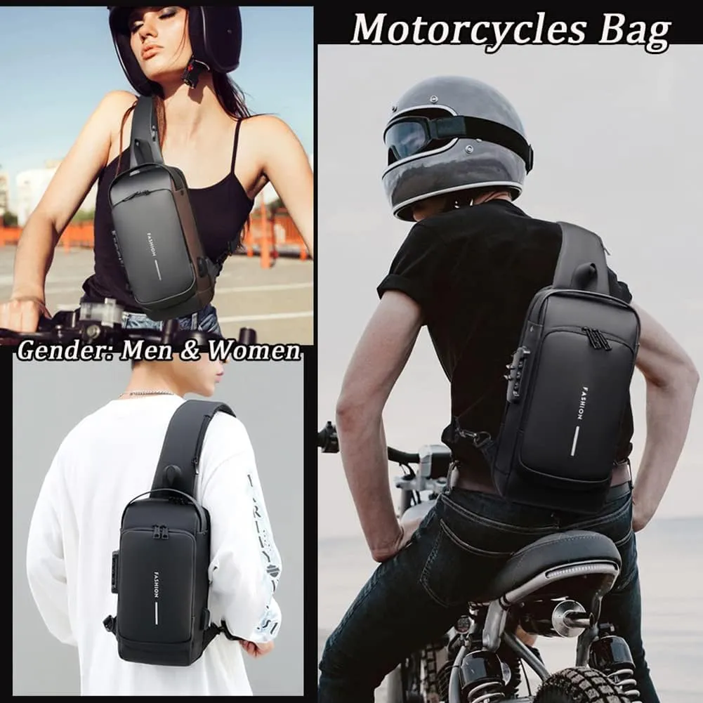 Carbon Fiber Streamline Anti-theft Sling Bag, USB Charging Sport Sling Anti Theft Shoulder Bag, Waterproof Shoulder Backpack (Gray), Medium