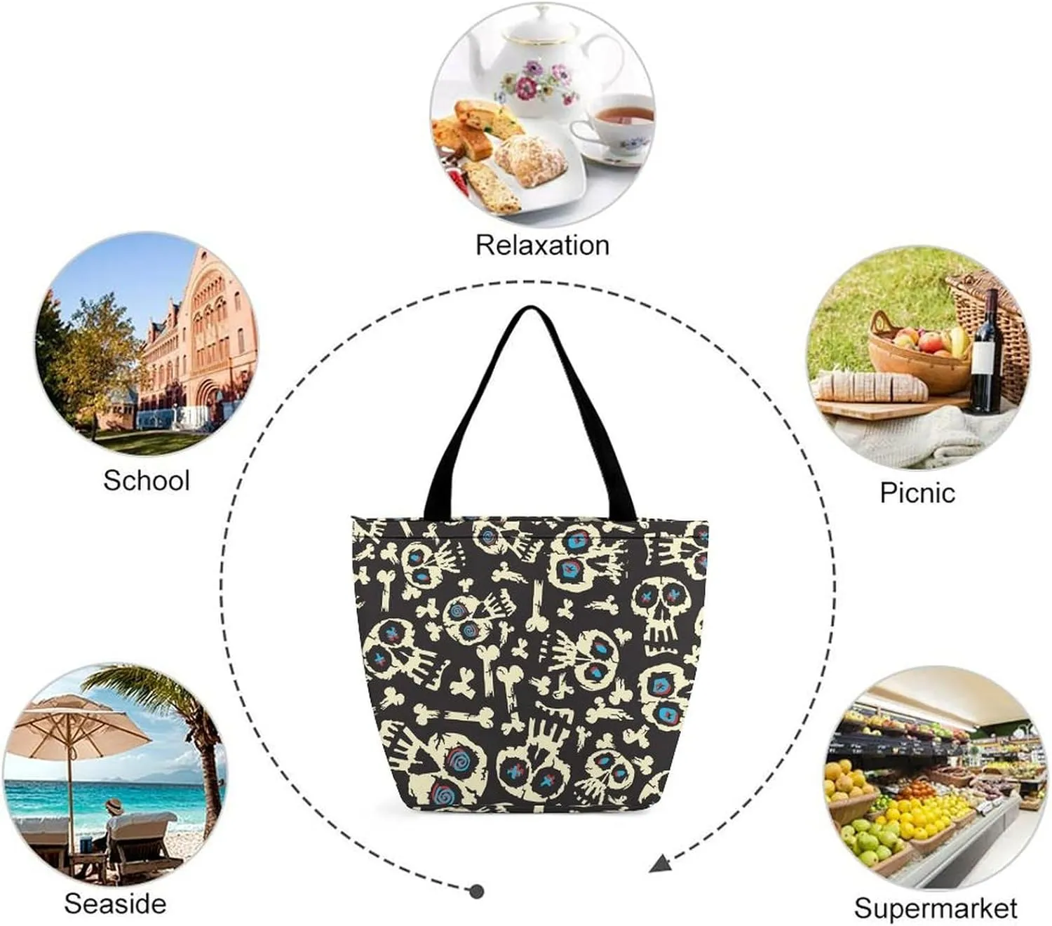Cartoon Dinosaurs Pattern Hobo Handbags With Zipper Women's Tote Handbags