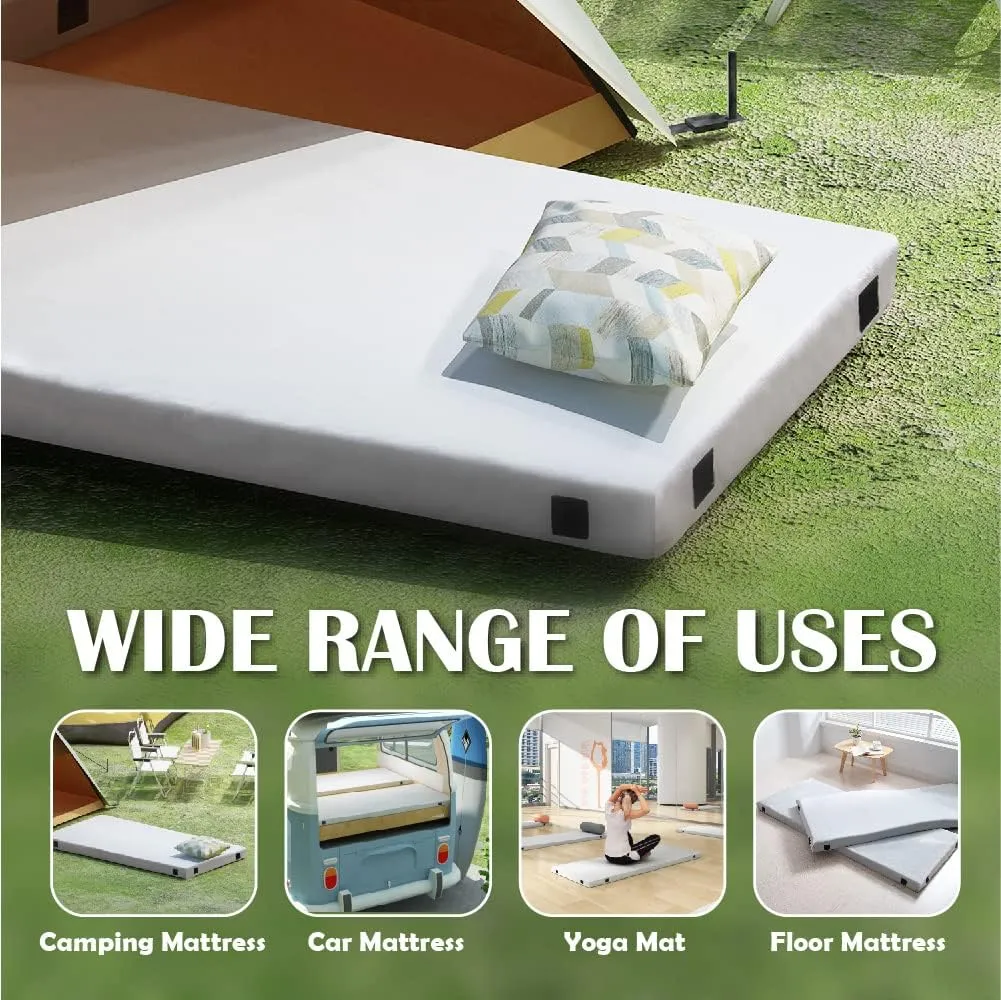 CertiPUR-US Memory Foam Camping Mattress Small (72"×24"×2.5"), Portable Roll Up Sleep Mat for Travel, Floor, Tent, Outdoor Tent Mattress Pad, Removable Cover Travel Bag White