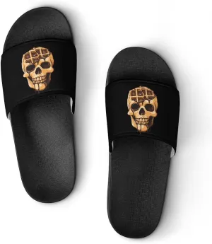 Chocolate Waffle Skull Head Unisex Non-Slip Home Slippers Open-toe Outdoor Indoor Slide Shoes Shower Sandals