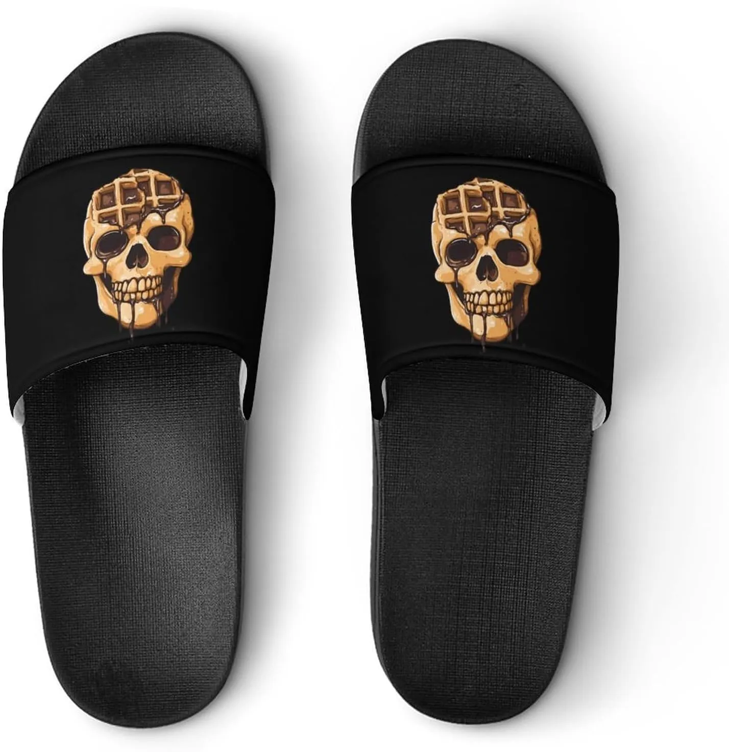 Chocolate Waffle Skull Head Unisex Non-Slip Home Slippers Open-toe Outdoor Indoor Slide Shoes Shower Sandals