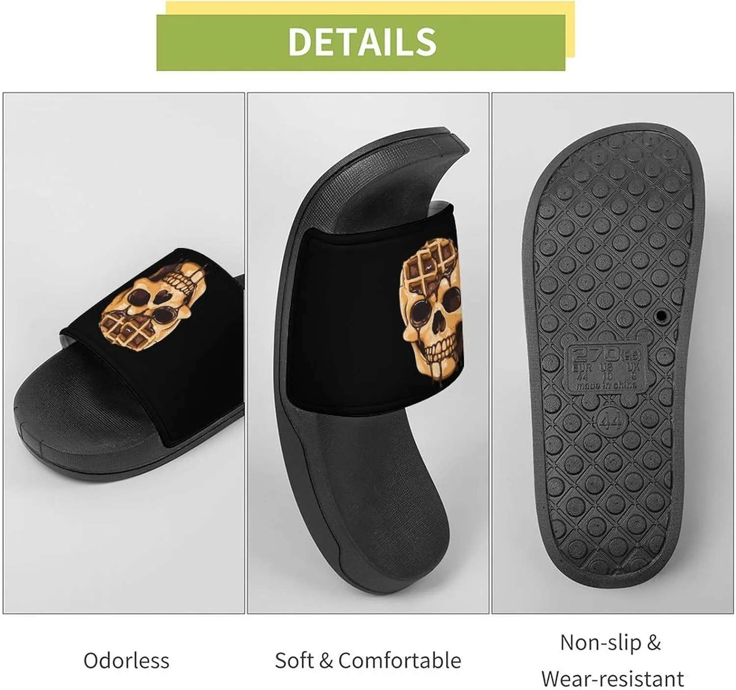 Chocolate Waffle Skull Head Unisex Non-Slip Home Slippers Open-toe Outdoor Indoor Slide Shoes Shower Sandals