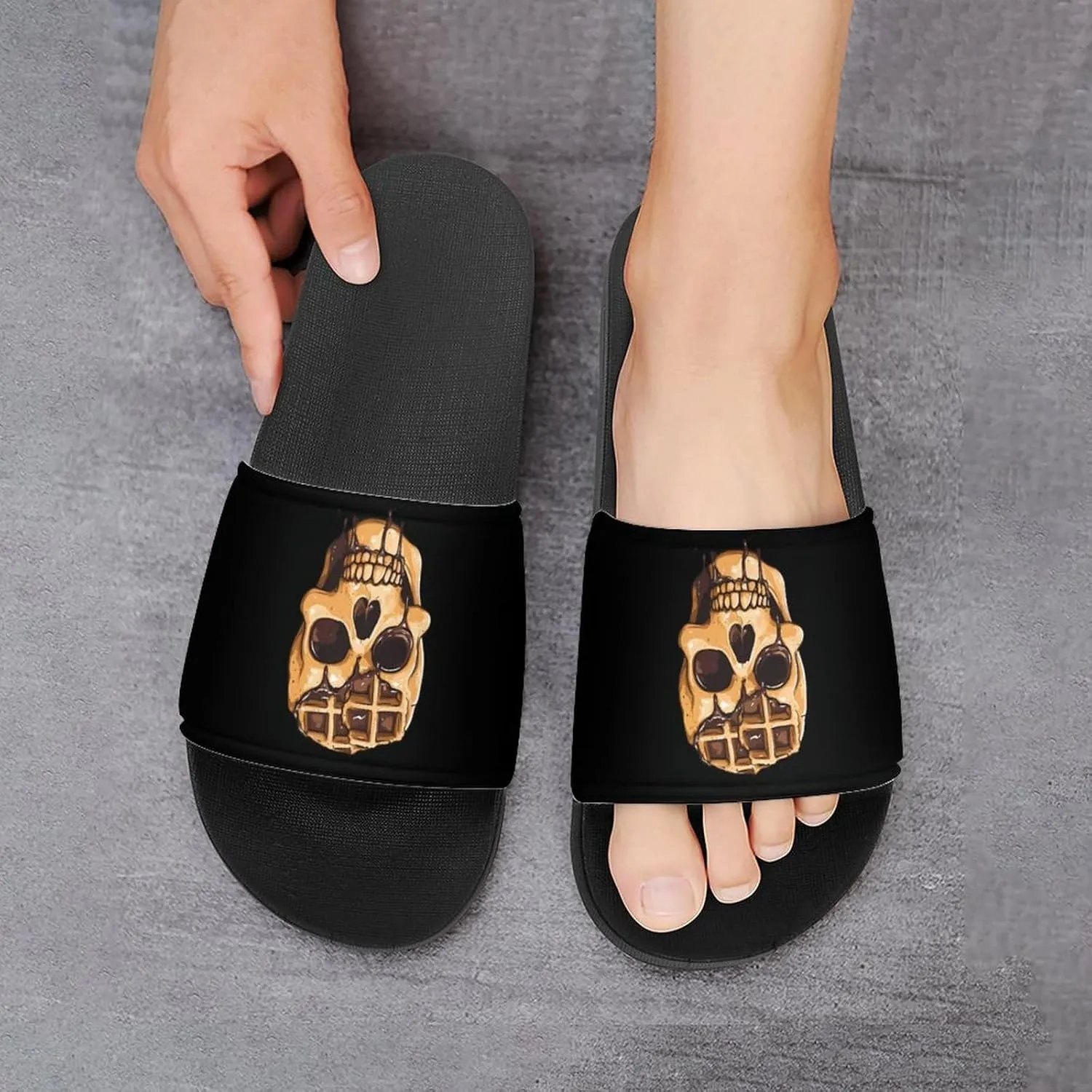 Chocolate Waffle Skull Head Unisex Non-Slip Home Slippers Open-toe Outdoor Indoor Slide Shoes Shower Sandals