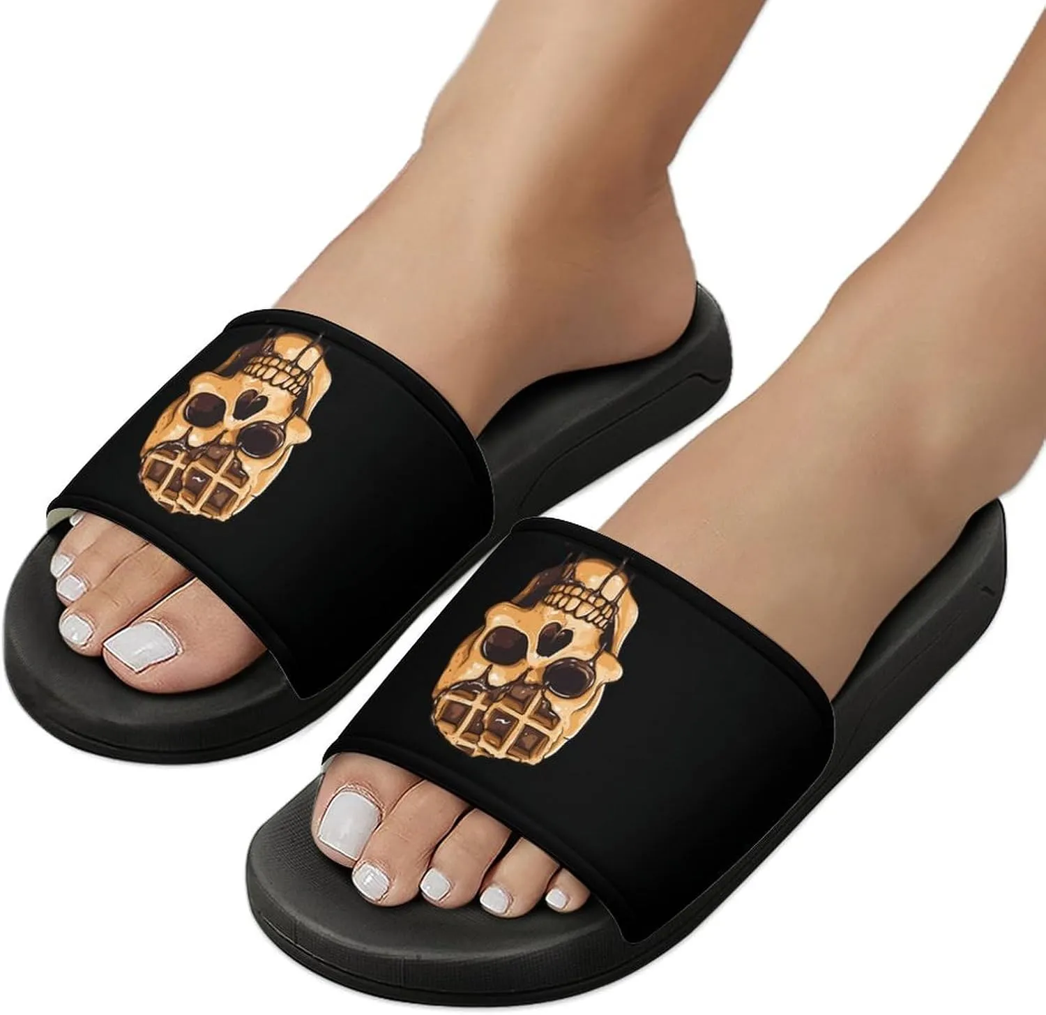 Chocolate Waffle Skull Head Unisex Non-Slip Home Slippers Open-toe Outdoor Indoor Slide Shoes Shower Sandals
