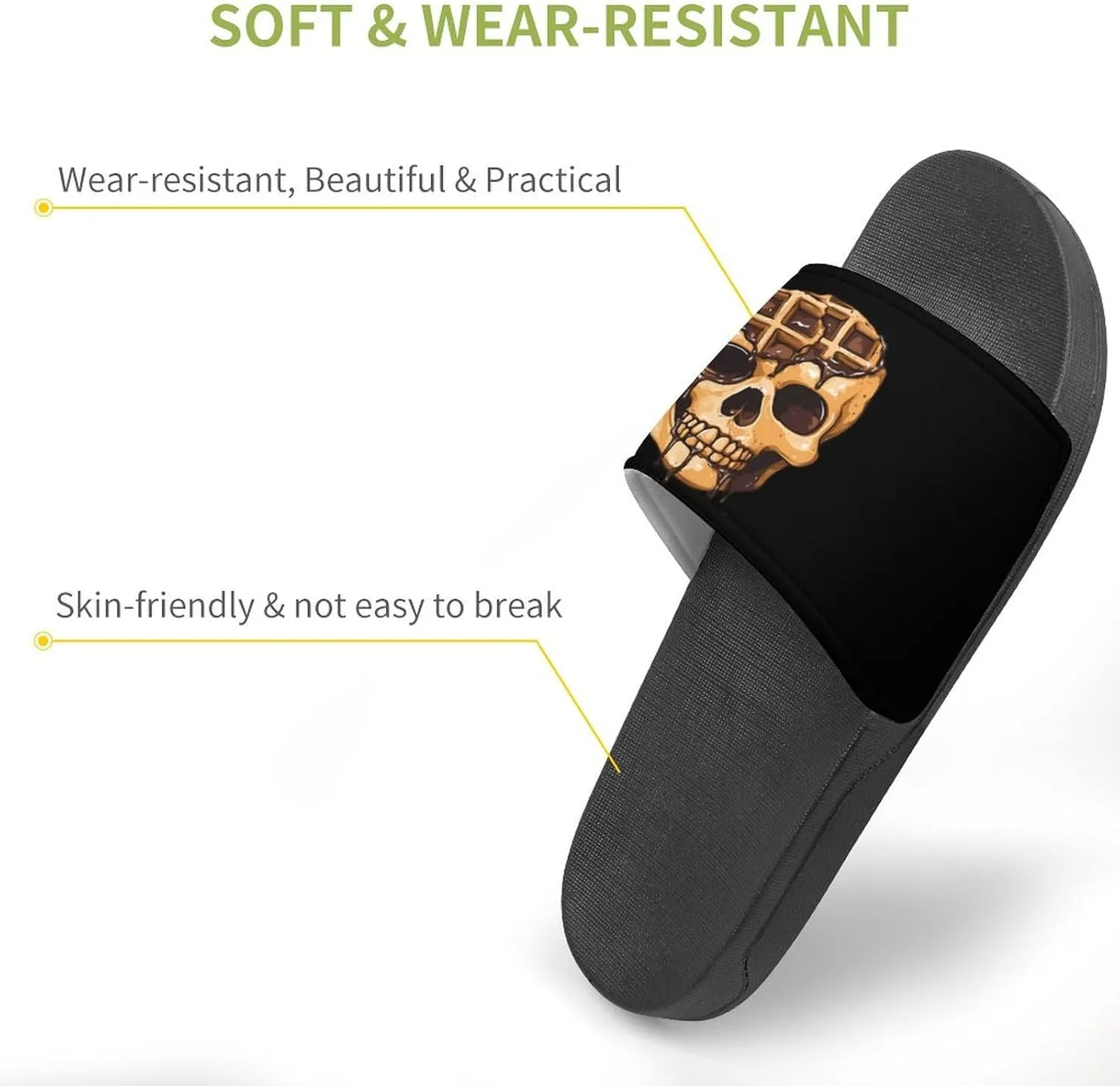 Chocolate Waffle Skull Head Unisex Non-Slip Home Slippers Open-toe Outdoor Indoor Slide Shoes Shower Sandals