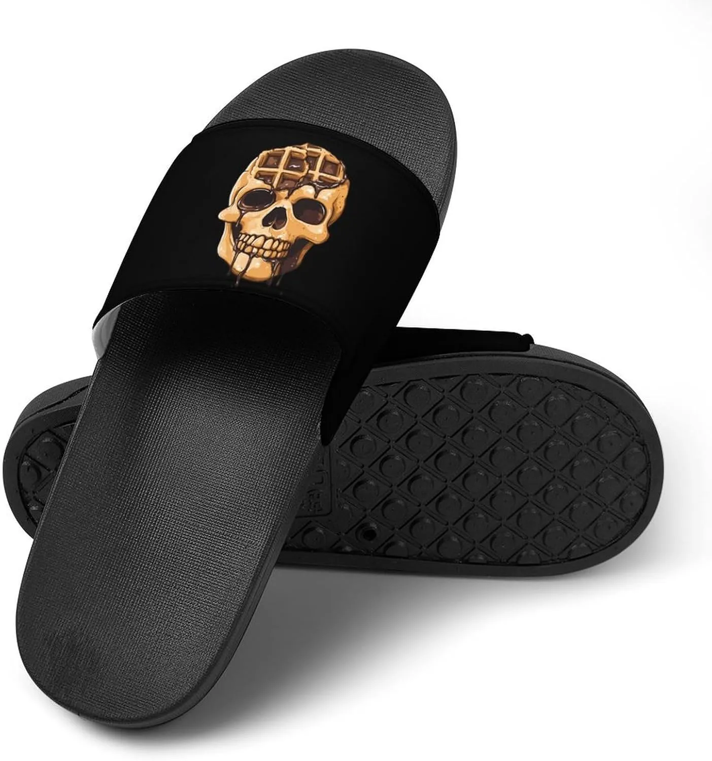 Chocolate Waffle Skull Head Unisex Non-Slip Home Slippers Open-toe Outdoor Indoor Slide Shoes Shower Sandals