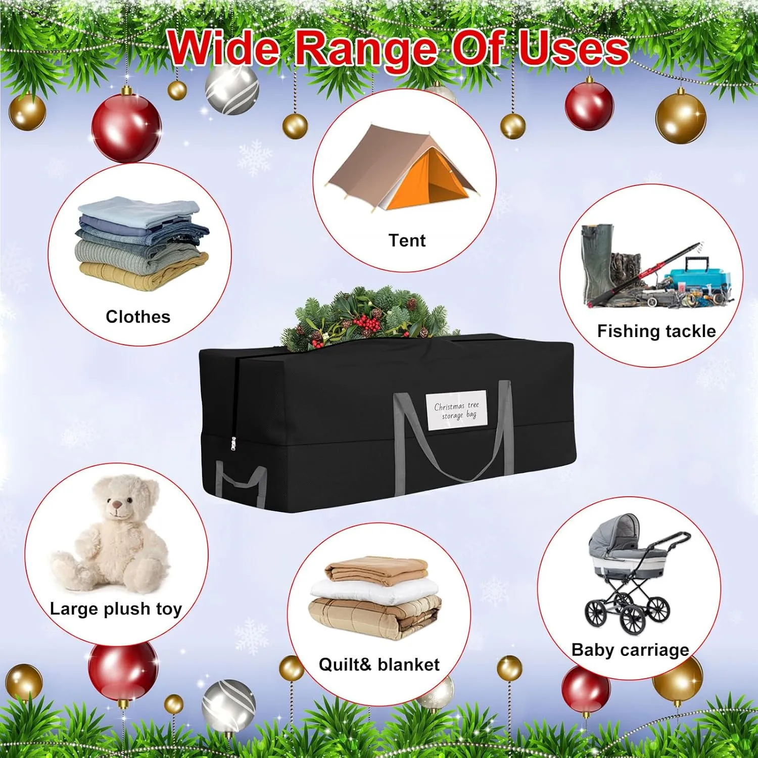 Christmas Tree Storage Bag, Fits Up 8 Ft Tall Artificial Trees, Heavy-Duty 600D Oxford Tree Bag with Reinforced Handles Zipper Clear Pocket, Storage Bags for Moving Items, Clothing, Outdoor, Bedding