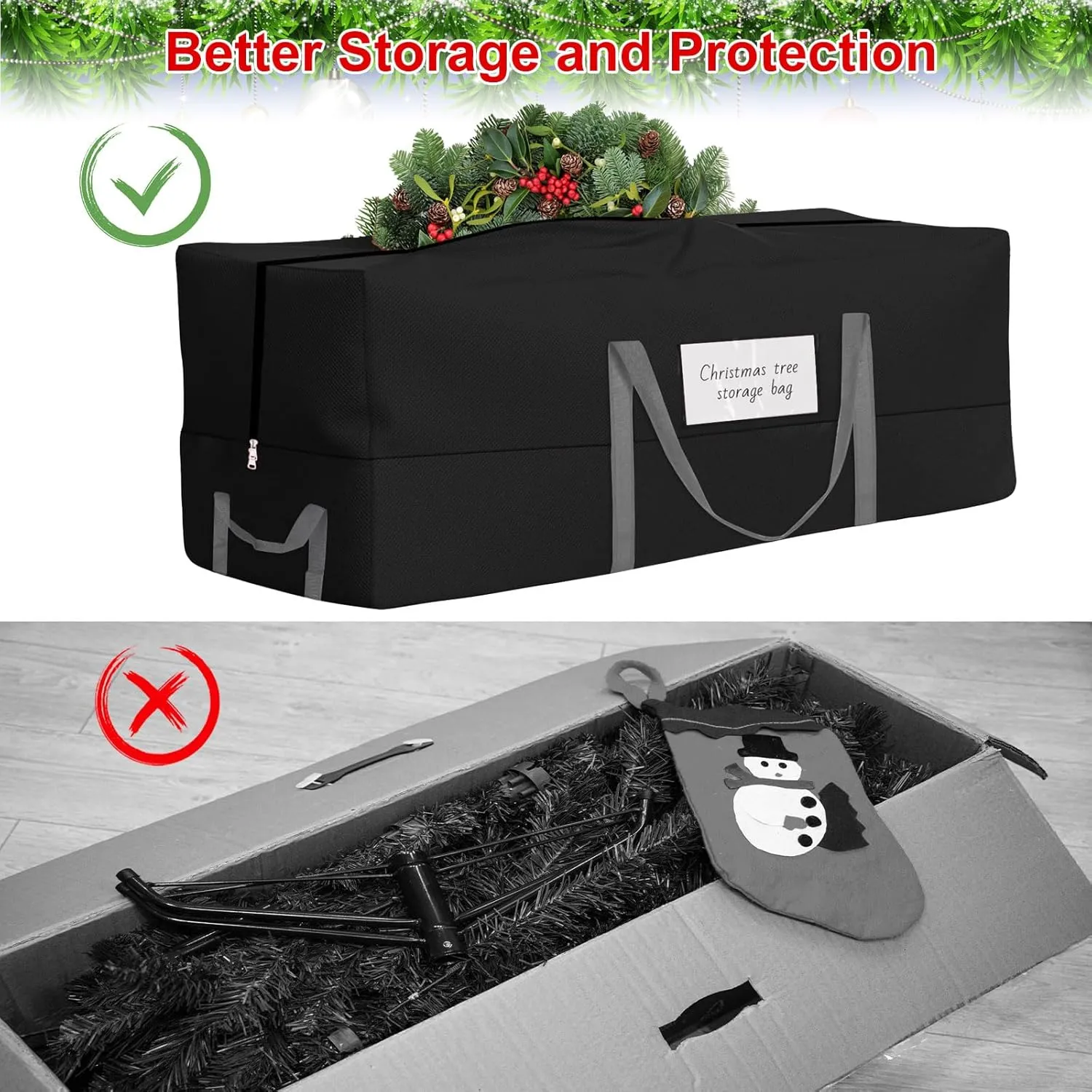Christmas Tree Storage Bag, Fits Up 8 Ft Tall Artificial Trees, Heavy-Duty 600D Oxford Tree Bag with Reinforced Handles Zipper Clear Pocket, Storage Bags for Moving Items, Clothing, Outdoor, Bedding