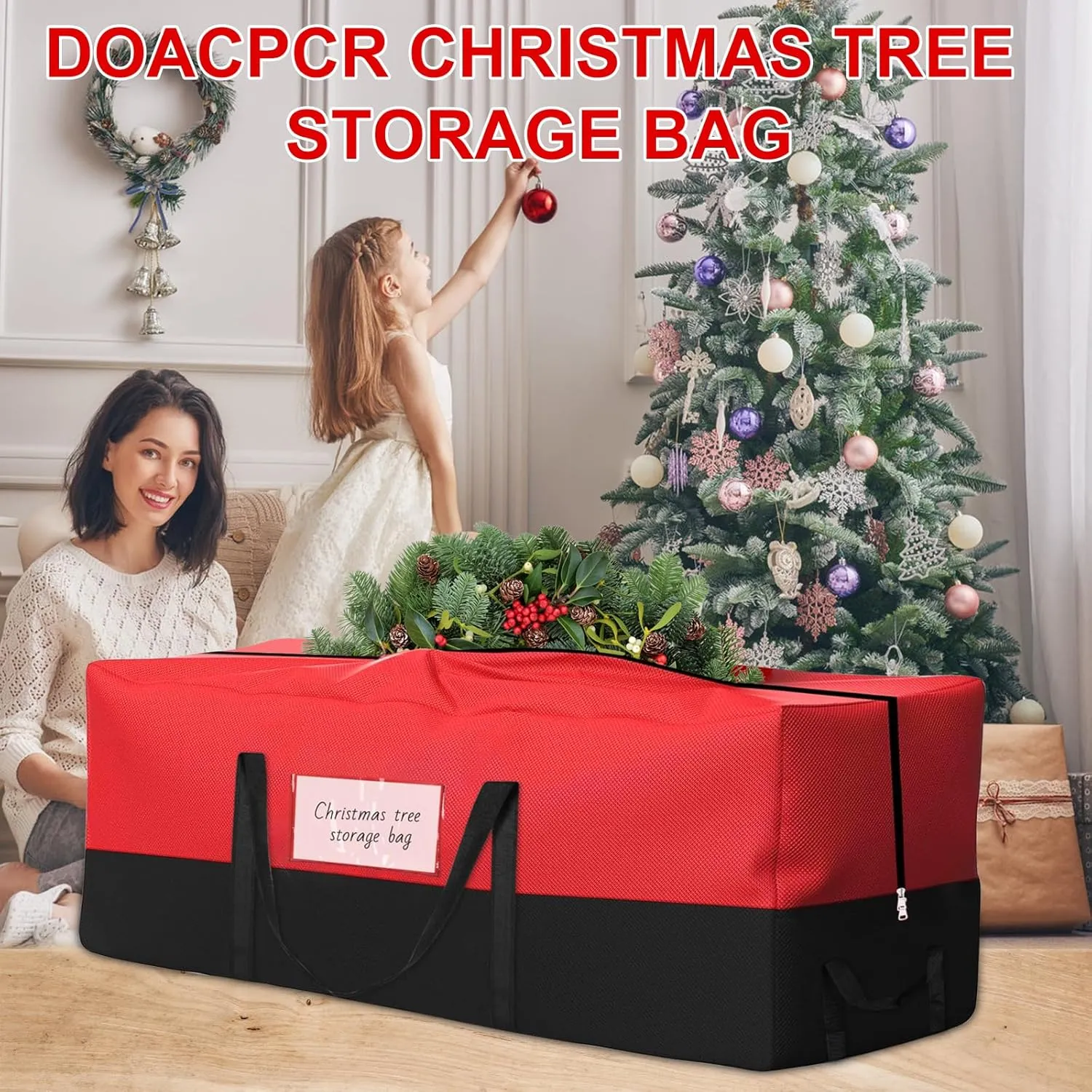 Christmas Tree Storage Bag, Fits Up 8 Ft Tall Artificial Trees, Heavy-Duty 600D Oxford Tree Bag with Reinforced Handles Zipper Clear Pocket, Storage Bags for Moving Items, Clothing, Outdoor, Bedding