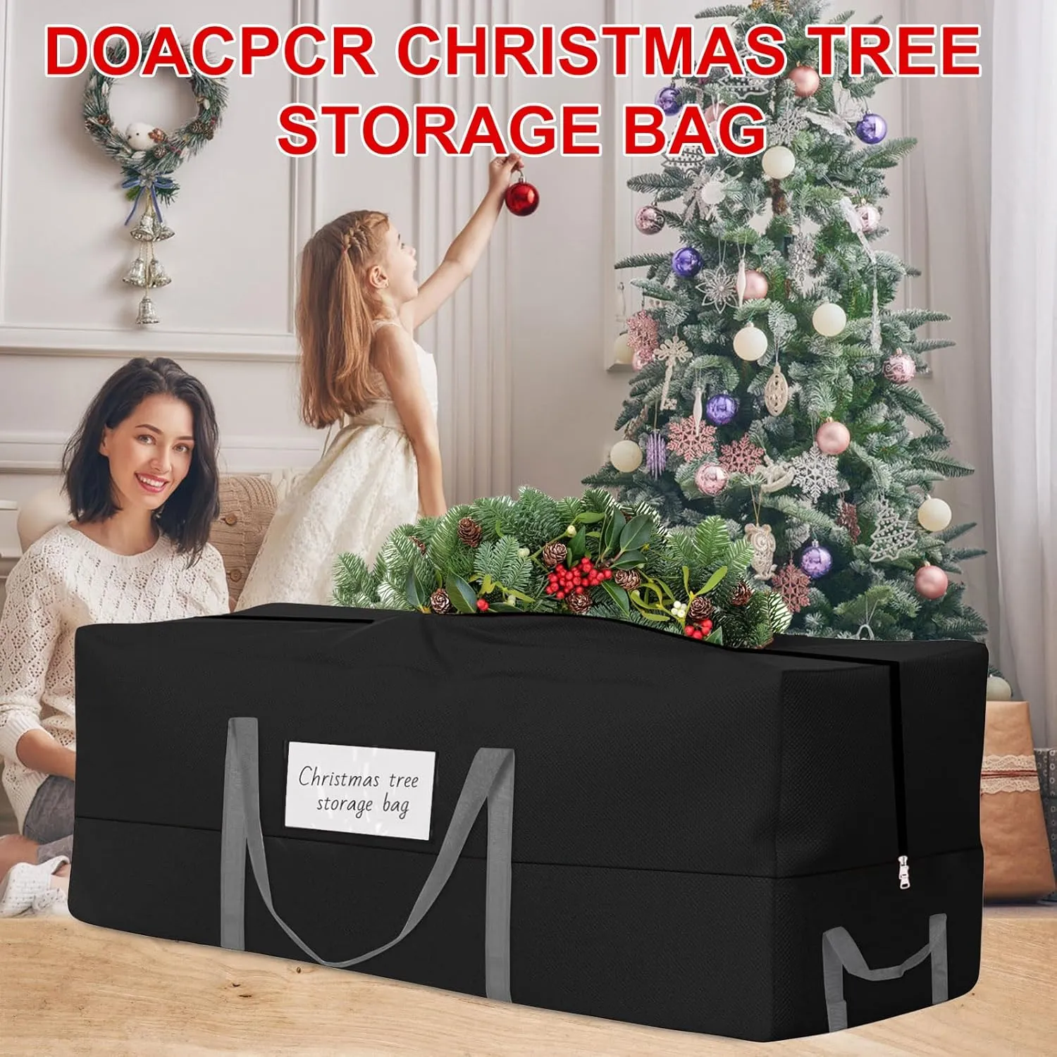 Christmas Tree Storage Bag, Fits Up 8 Ft Tall Artificial Trees, Heavy-Duty 600D Oxford Tree Bag with Reinforced Handles Zipper Clear Pocket, Storage Bags for Moving Items, Clothing, Outdoor, Bedding