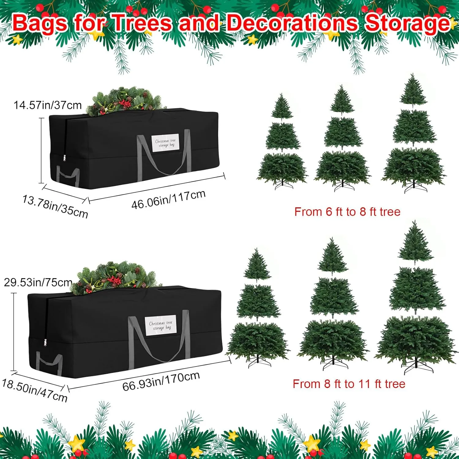 Christmas Tree Storage Bag, Fits Up 8 Ft Tall Artificial Trees, Heavy-Duty 600D Oxford Tree Bag with Reinforced Handles Zipper Clear Pocket, Storage Bags for Moving Items, Clothing, Outdoor, Bedding