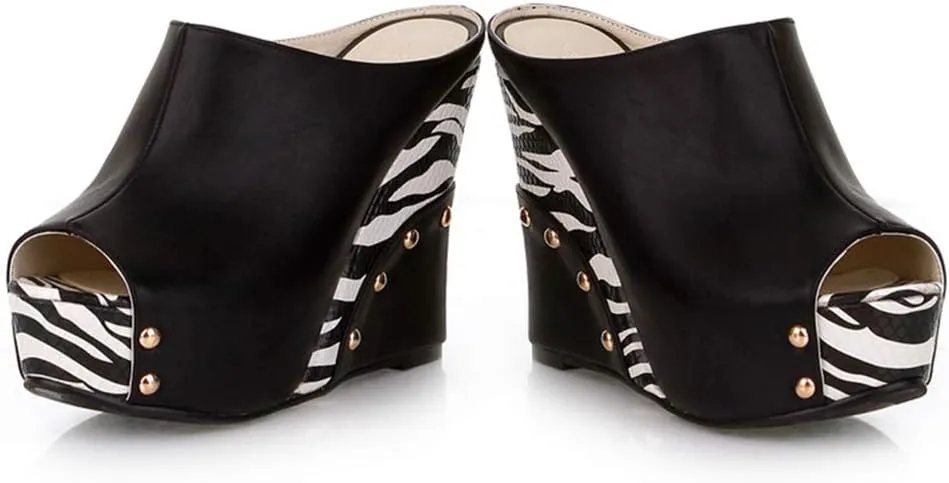 Ciuyurra Women Fashion Mules Sandals Peep Toe Wedge High Heels
