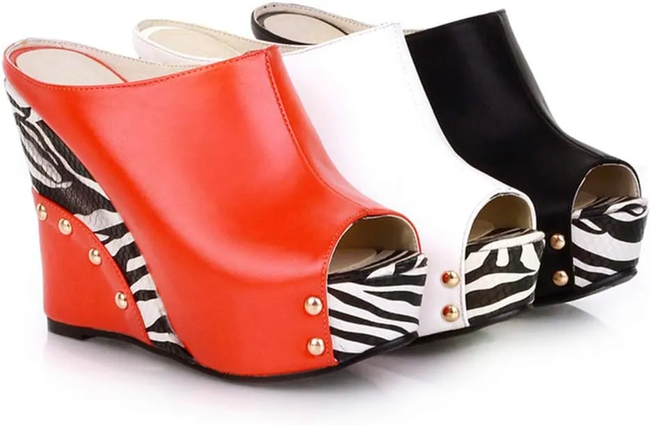 Ciuyurra Women Fashion Mules Sandals Peep Toe Wedge High Heels