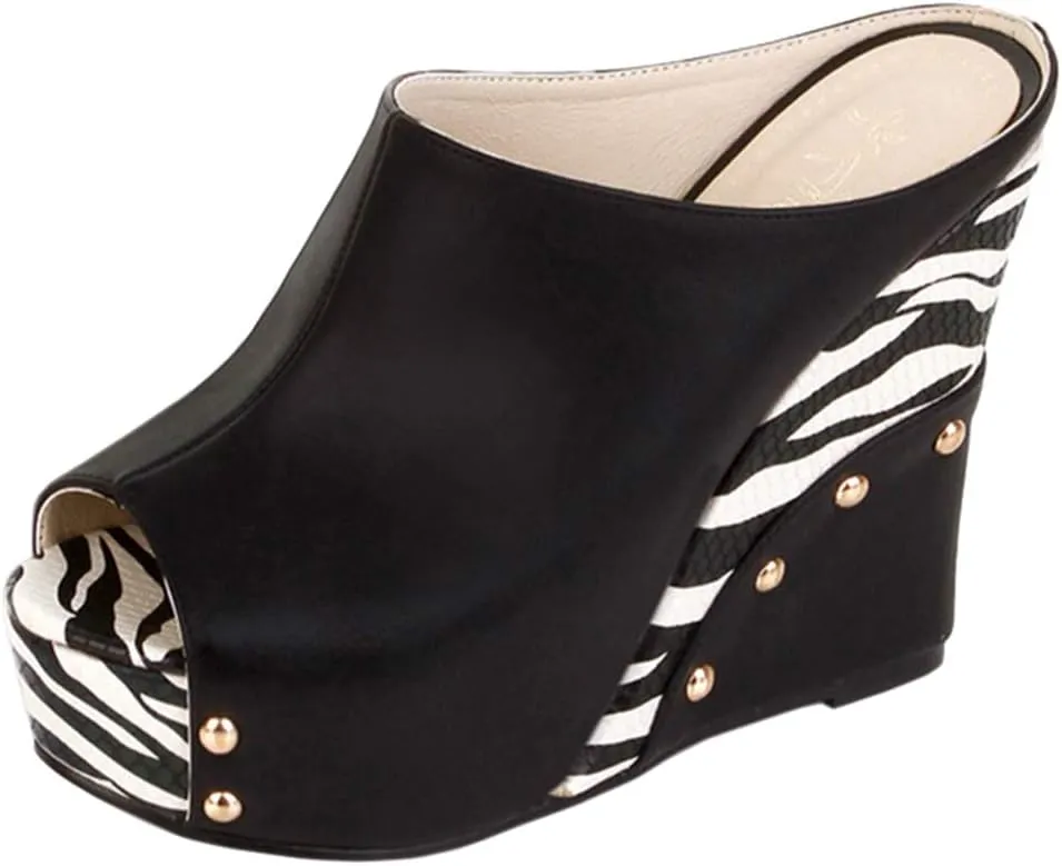 Ciuyurra Women Fashion Mules Sandals Peep Toe Wedge High Heels