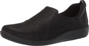 Clarks Women's CloudSteppers Sillian Paz Slip-On Loafer, Black Synthetic Nubuck, 10 W US
