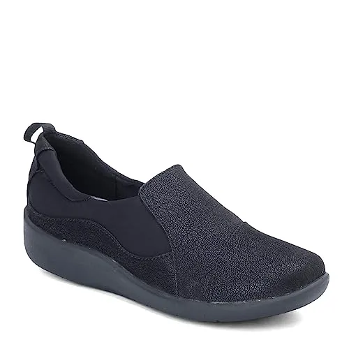 Clarks Women's CloudSteppers Sillian Paz Slip-On Loafer, Black Synthetic Nubuck, 6 W US
