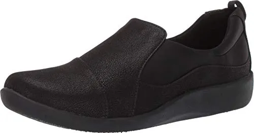 Clarks Women's CloudSteppers Sillian Paz Slip-On Loafer, Black Synthetic Nubuck, 6 W US