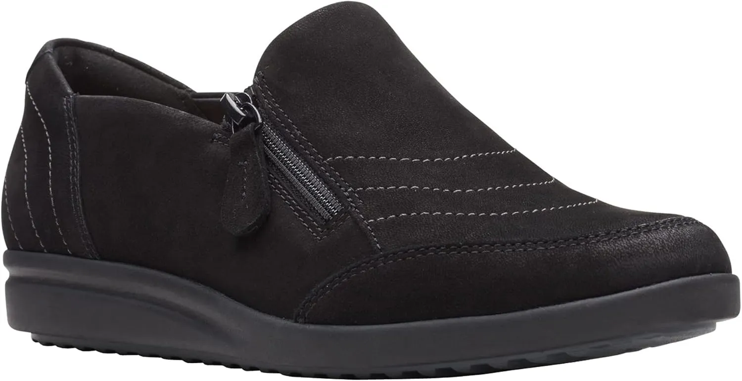 Clarks Women's Tamzen Zip Loafer, Black Nubuck, Size 9