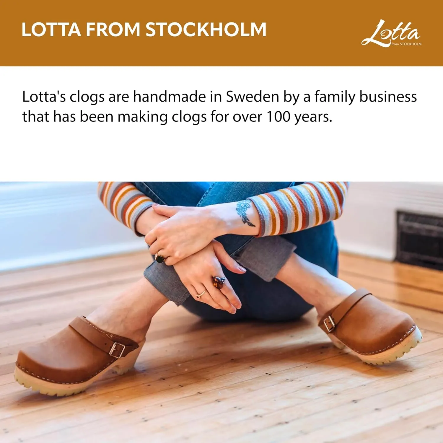 Classic Swedish Clogs - Brown Oiled Nubuck Leather Clogs for Women with Tractor Sole and Buckle | Wooden 1 inch Platform Heel