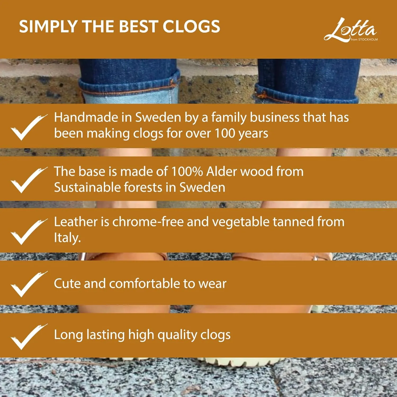 Classic Swedish Clogs - Brown Oiled Nubuck Leather Clogs for Women with Tractor Sole and Buckle | Wooden 1 inch Platform Heel