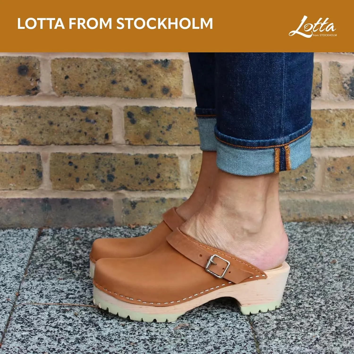 Classic Swedish Clogs - Brown Oiled Nubuck Leather Clogs for Women with Tractor Sole and Buckle | Wooden 1 inch Platform Heel
