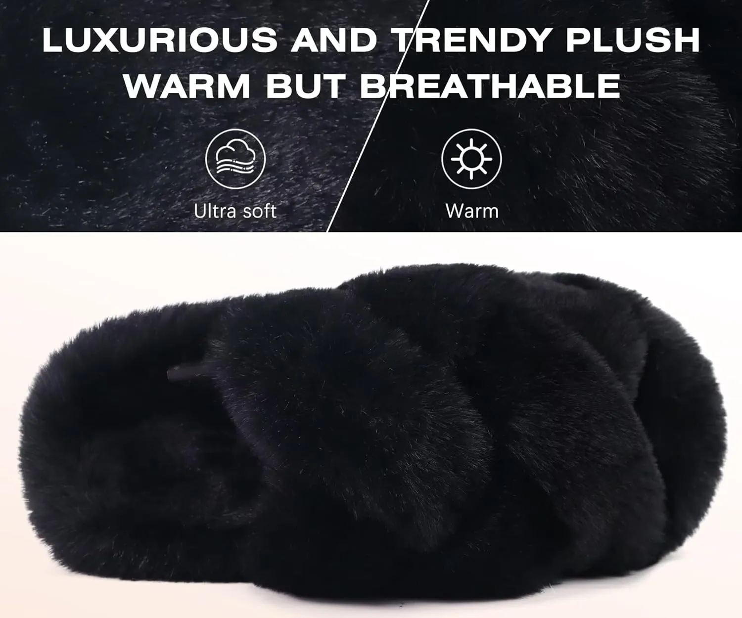 COFACE Women's Fluff Slippers Open Toe Fuzzy Faux Fur Ladies House Fashion Platform Slide Shoes with Comfort Arch Support, Indoor Outdoor Sole