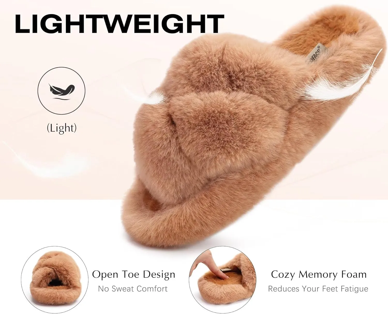 COFACE Women's Fluff Slippers Open Toe Fuzzy Faux Fur Ladies House Fashion Platform Slide Shoes with Comfort Arch Support, Indoor Outdoor Sole