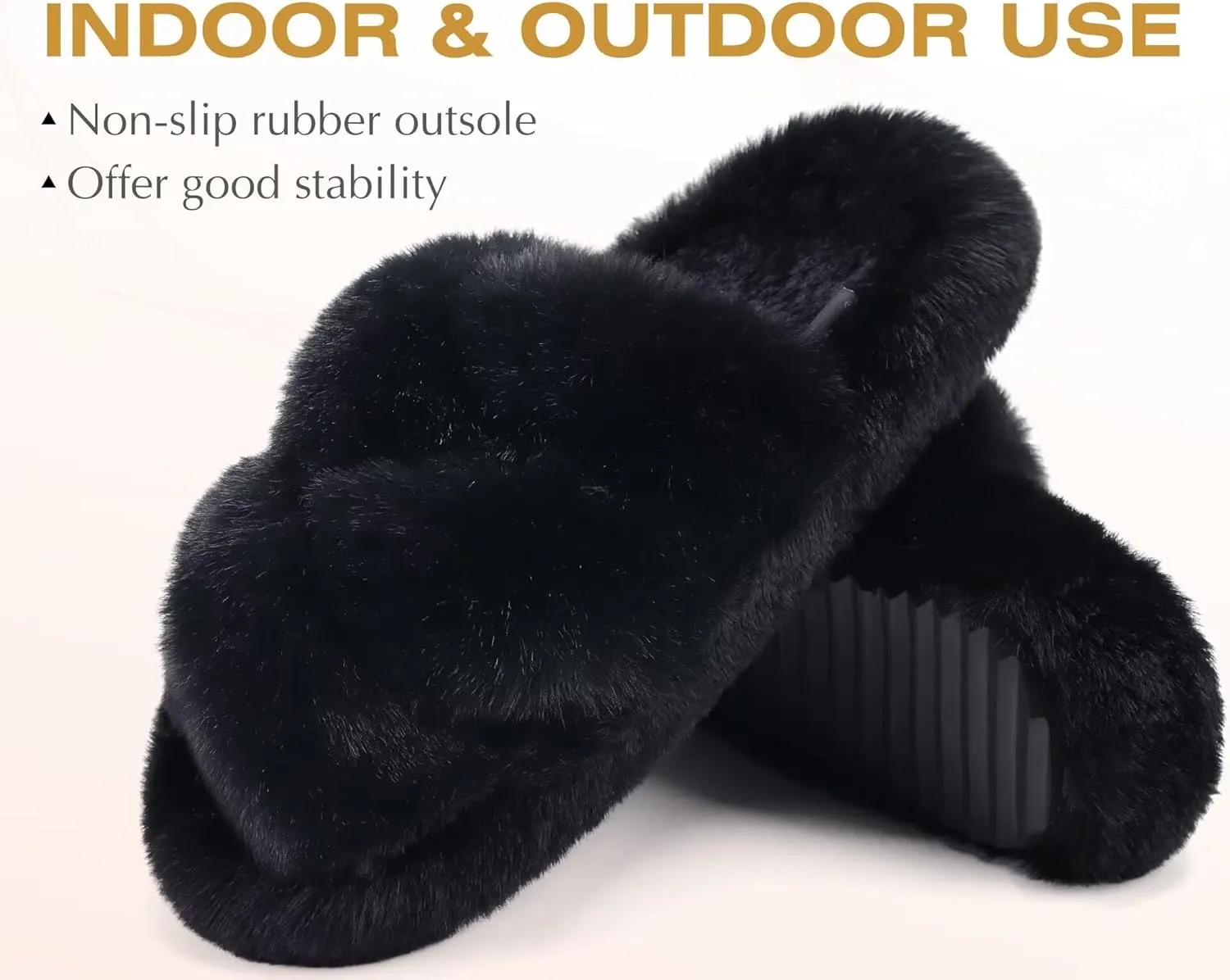 COFACE Women's Fluff Slippers Open Toe Fuzzy Faux Fur Ladies House Fashion Platform Slide Shoes with Comfort Arch Support, Indoor Outdoor Sole