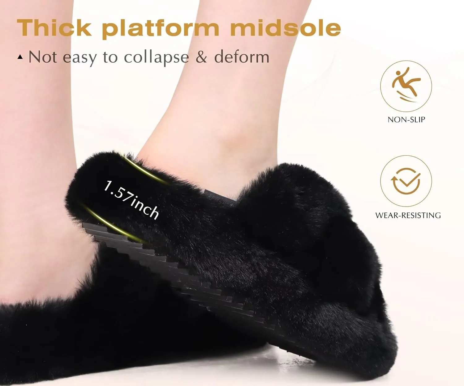 COFACE Women's Fluff Slippers Open Toe Fuzzy Faux Fur Ladies House Fashion Platform Slide Shoes with Comfort Arch Support, Indoor Outdoor Sole