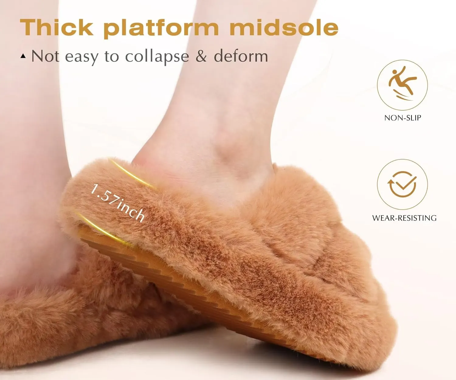 COFACE Women's Fluff Slippers Open Toe Fuzzy Faux Fur Ladies House Fashion Platform Slide Shoes with Comfort Arch Support, Indoor Outdoor Sole