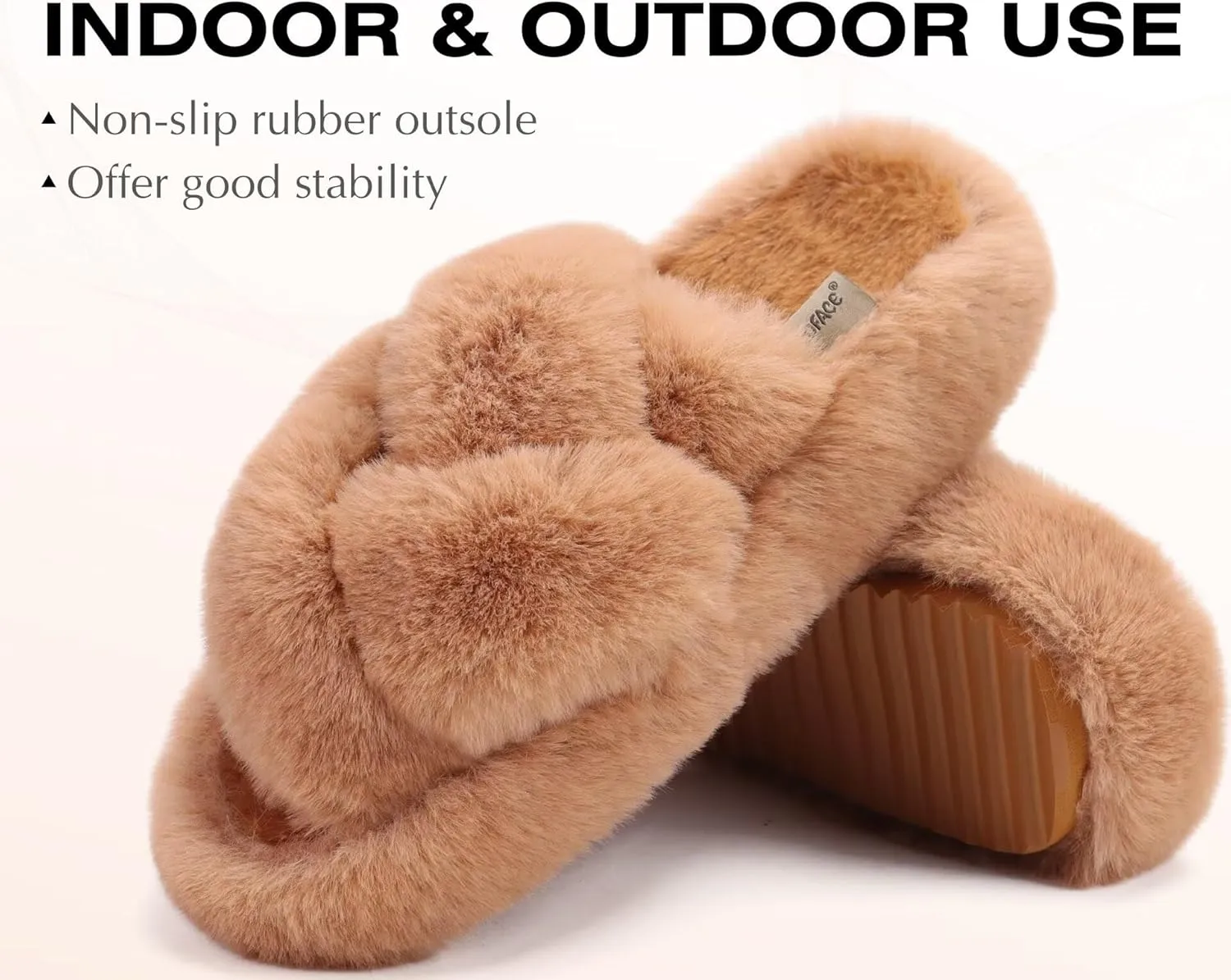 COFACE Women's Fluff Slippers Open Toe Fuzzy Faux Fur Ladies House Fashion Platform Slide Shoes with Comfort Arch Support, Indoor Outdoor Sole