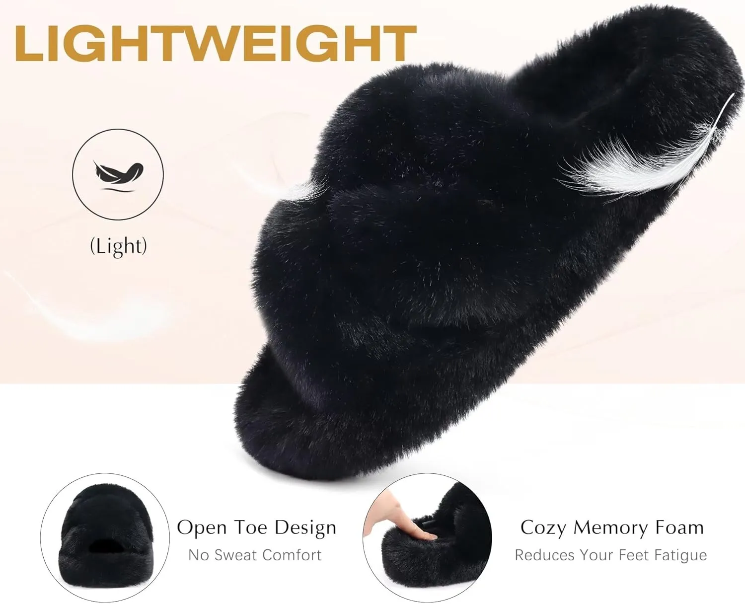 COFACE Women's Fluff Slippers Open Toe Fuzzy Faux Fur Ladies House Fashion Platform Slide Shoes with Comfort Arch Support, Indoor Outdoor Sole