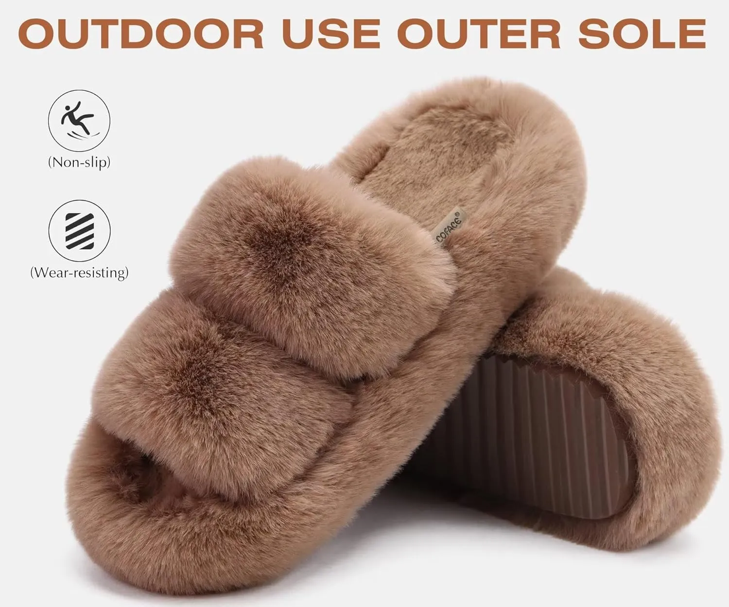 COFACE Womens House Slippers Woman Fuzzy Fluff Indoor Slipper Ladies Furry Fur Bedroom Slip On Slipers Women’s Home Winter Open Toe Plush Shearling Slide Size 5-11
