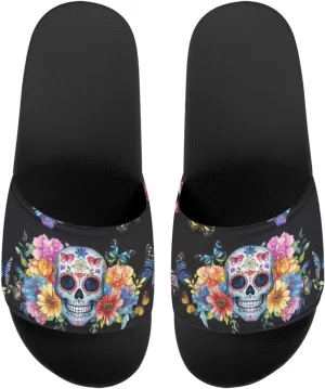 Coloranimal Women's Slide Sandals,American Flag Eagle Sunflower Skull Floral Slip-on House Slippers for Women Size 36-45