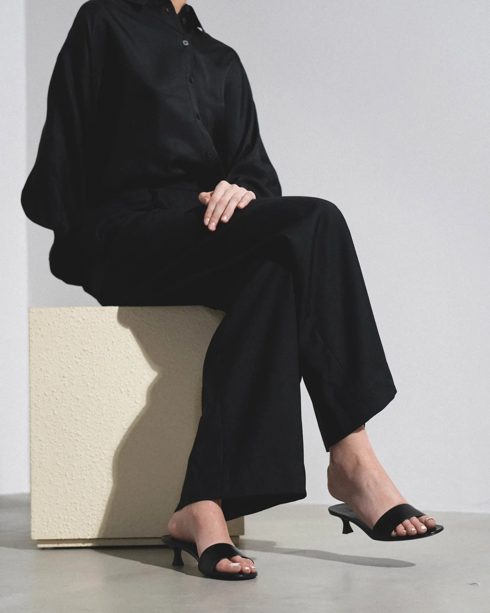 Combo kitten black leather mules