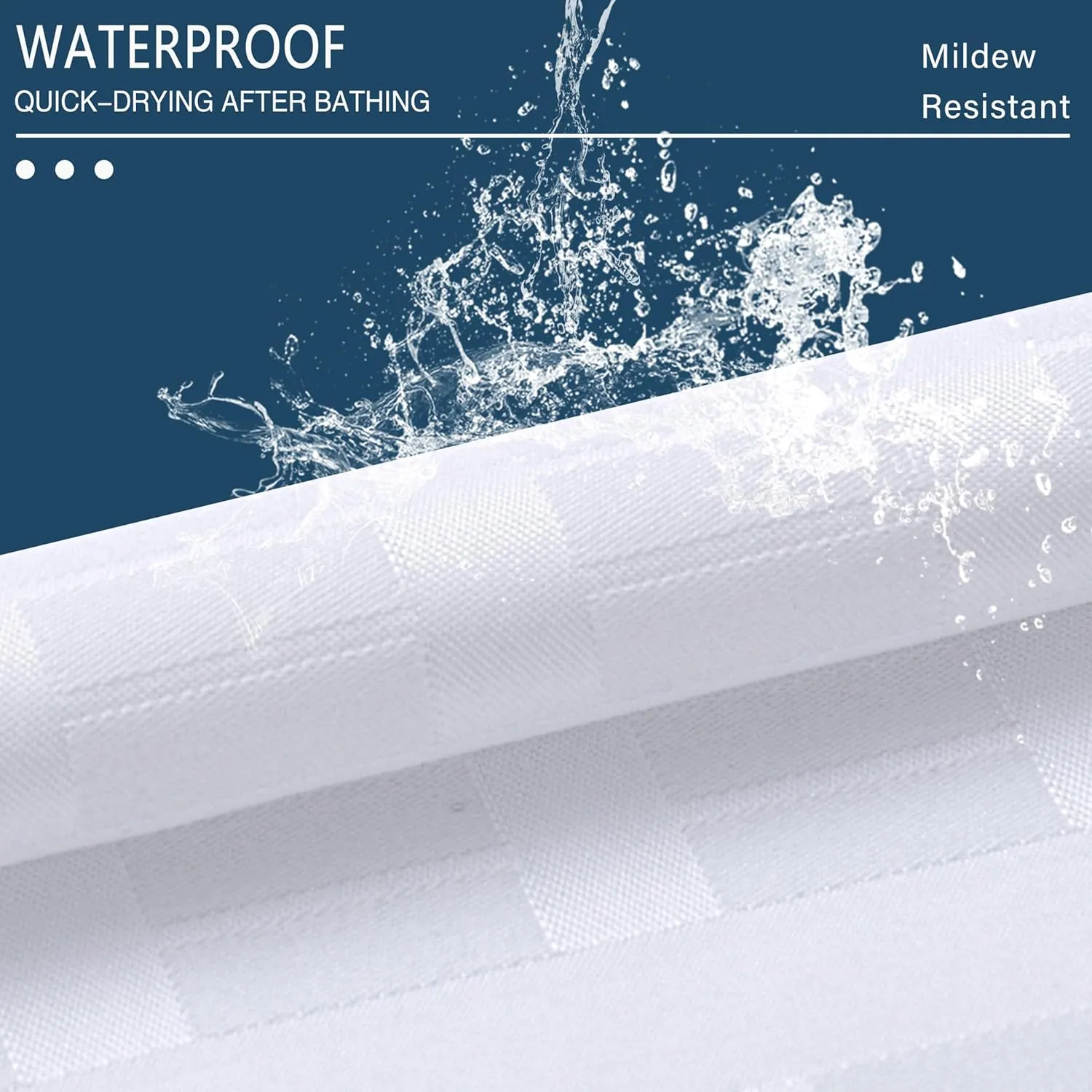 Conbo Mio Hotel Style Fabric Shower Curtain Set with Snap in Liner 108" x 74" for Bathroom with See Through Window, Spa, Machine Washable Shower Curtain (Grid-White,108"(W) x 74"(H))