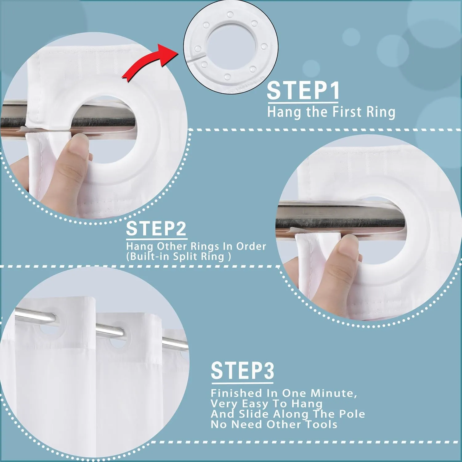 Conbo Mio Hotel Style Fabric Shower Curtain Set with Snap in Liner 108" x 74" for Bathroom with See Through Window, Spa, Machine Washable Shower Curtain (Grid-White,108"(W) x 74"(H))