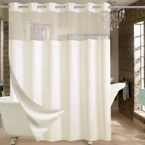 Conbo Mio Hotel Style Fabric Shower Curtain with Snap in Liner 108" x 74" for Bathroom Machine Washable Waterproof Repellent Shower Curtain(Check-Beige,108"(W) x 74"(H))