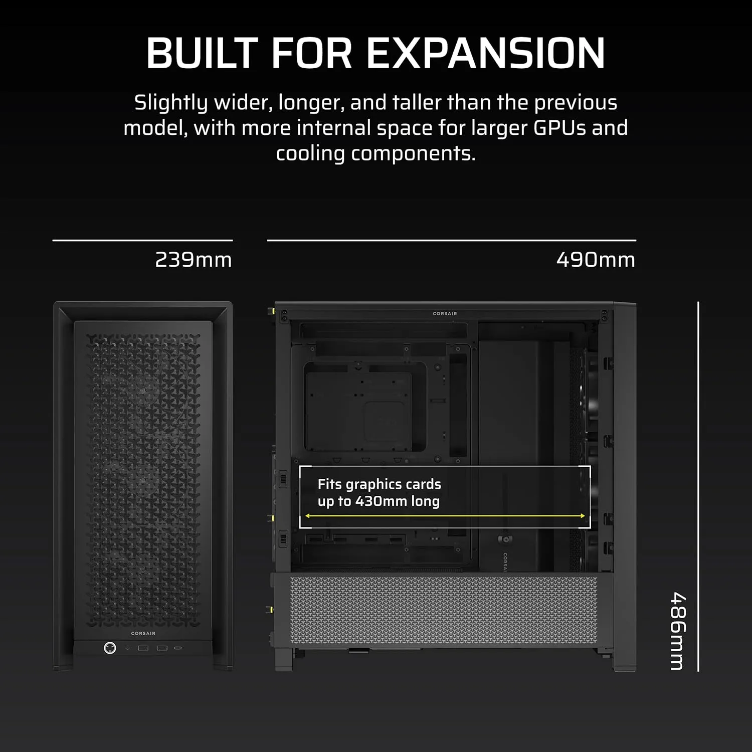 CORSAIR 4000D RS Frame Modular High Airflow Mid-Tower PC Case – 3X CORSAIR RS Fans – InfiniRail Fan Mounting System – Fits Multiple 360mm Radiators – Reverse Connector Motherboard Compatible – Black