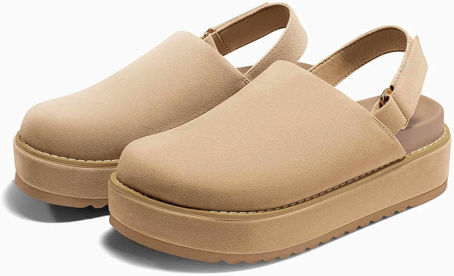 Coutgo Women's Platform Clogs Adjustable Strap Slip on Mules Shoes Comfortable Fall Sandals
