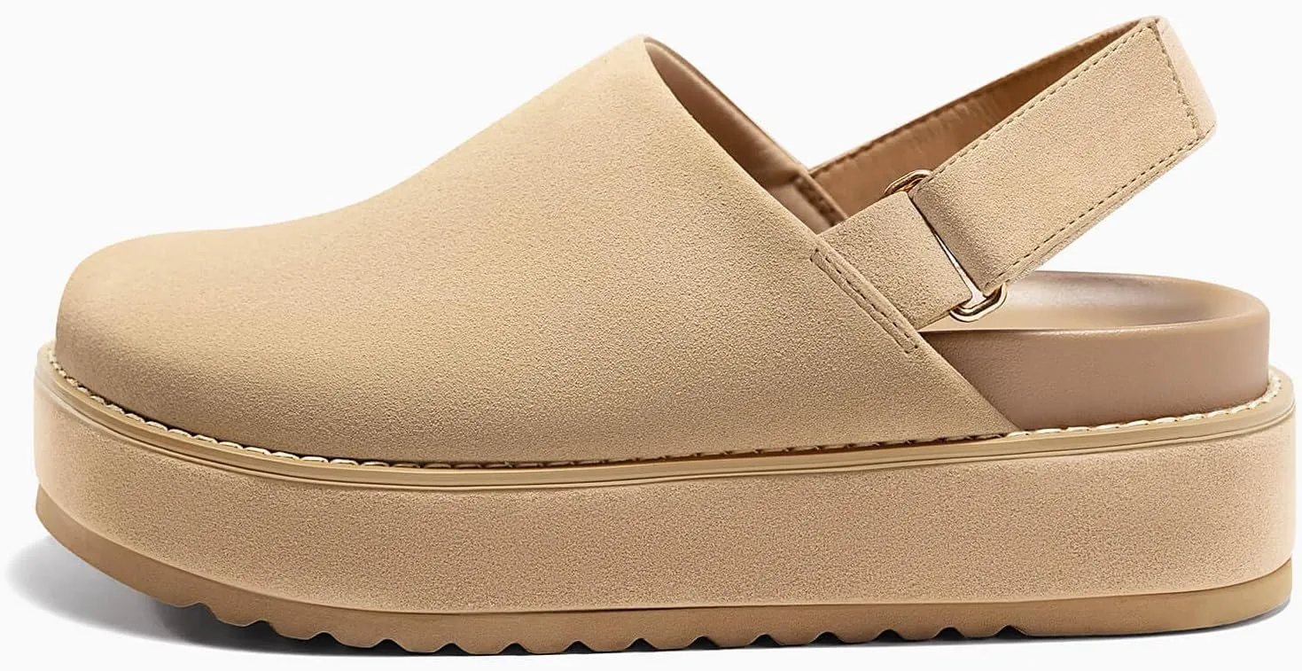 Coutgo Women's Platform Clogs Adjustable Strap Slip on Mules Shoes Comfortable Fall Sandals