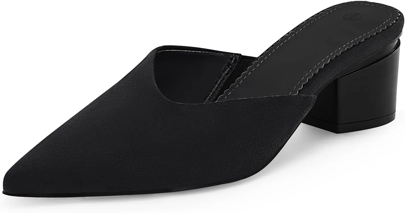 Coutgo Womens Pointed Toe V Cut Mules Chunky Block Heels Slip On Clogs Fashion Office Slides Shoes