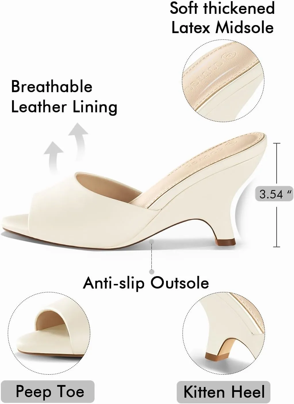 Coutgo Womens Wedge Heels Sandals Pointed Open Toe Slide Sandals Slip On Backless Summer Dress Shoes