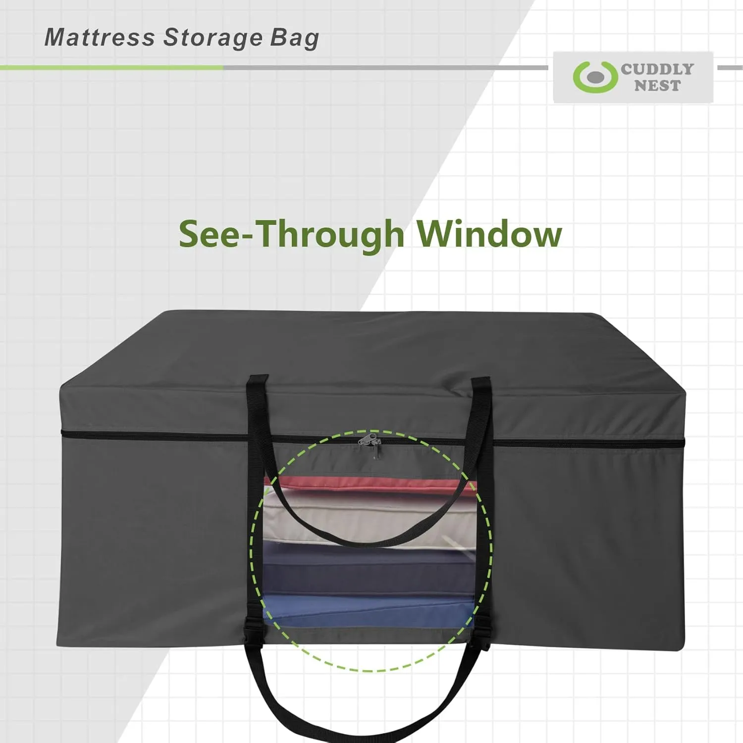 Cuddly Nest Folding Mattress Storage Bag - Heavy Duty Carry Case for Tri-Fold Guest Bed (Fits 6" Queen Mattress,Black)