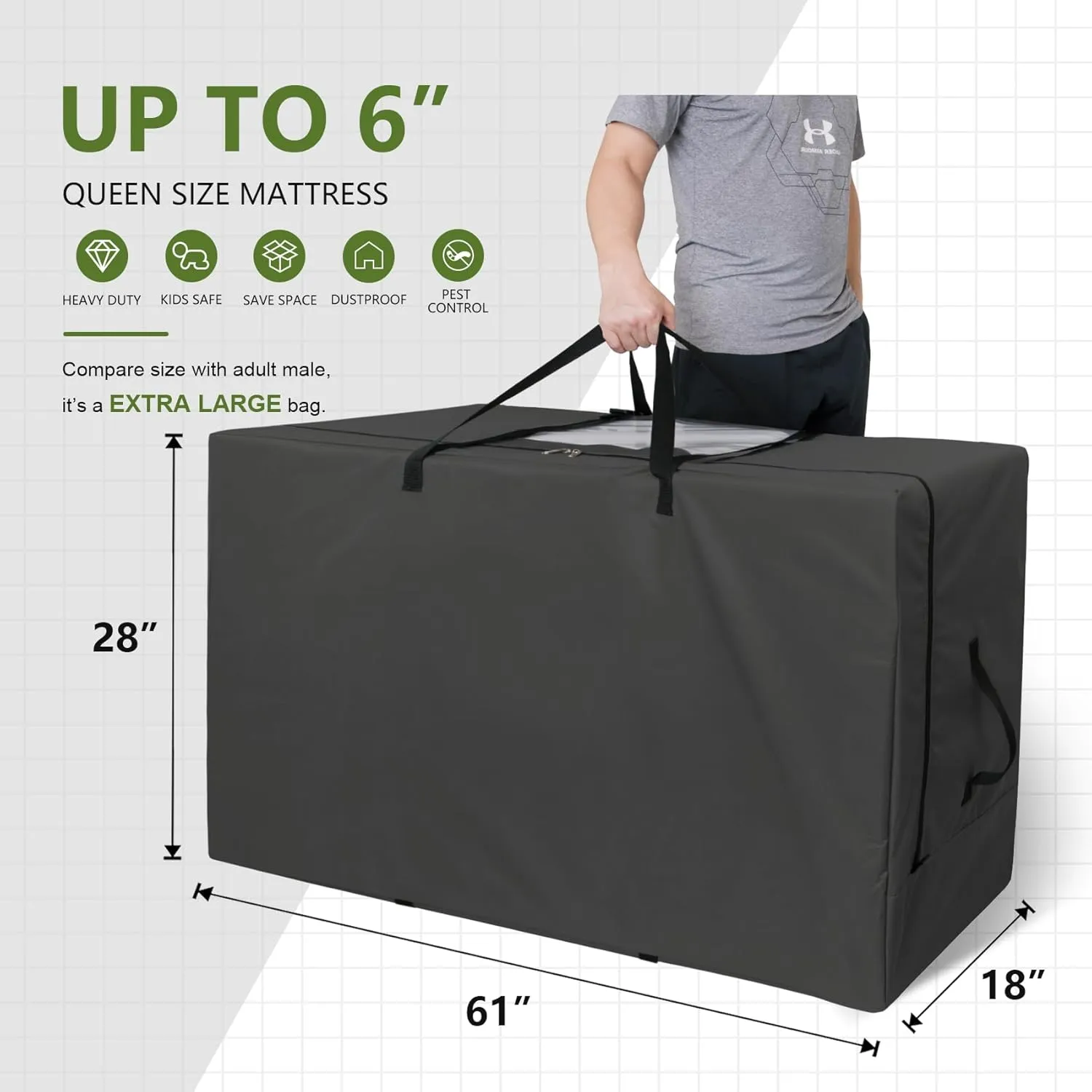 Cuddly Nest Folding Mattress Storage Bag - Heavy Duty Carry Case for Tri-Fold Guest Bed (Fits 6" Queen Mattress,Black)